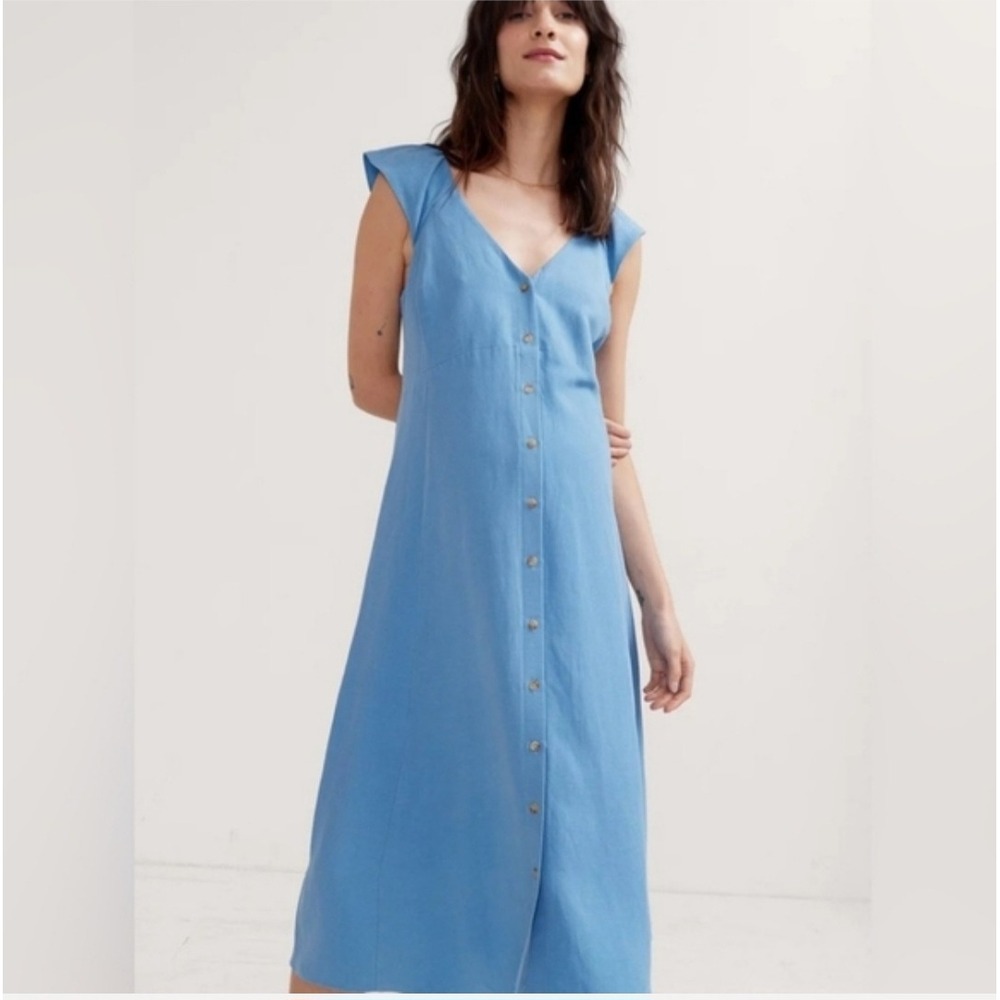 Hatch Jules Maternity Dress Niagara Blue Linen Tencel Nursing Size 3/Large